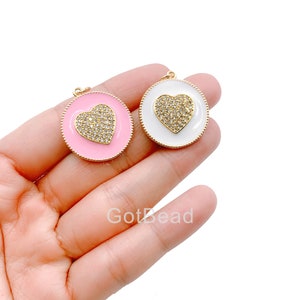 Micro Pave Pink Enamel Heart Charm Pendant, Enamel Heart Pendant, 14K gold Filled  Heart Charm Red Heart Pendant for Necklace Bracelet CP850