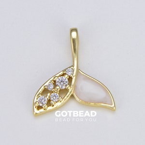Whale Tail Charm with Pearl, Dolphin Tail Pendant, 18K Gold Filled Mermaid Tail Charm for Necklace Bracelet Earrings Jewelry Making, CP1552