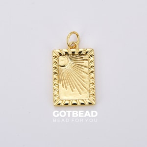 Encanto de placa de etiqueta solar, colgante de etiqueta celestial lleno de oro, colgante de carta de tarot para collar pulsera joyería suministro, 22x12 mm, CP1894