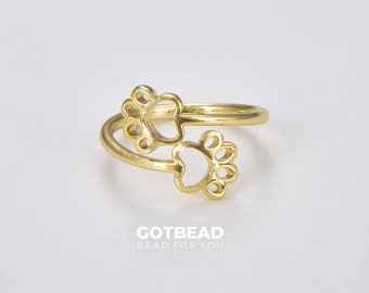 Double Paw Print Ring, Gold Filled Dog Paw Ring, Gifts for Pet Lovers, Stackable Ring, Adjustable Ring, Pet Jewelry, RG148
