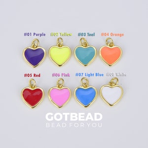 Mini ciondolo a forma di cuore smaltato riempito in oro 18 carati in viola giallo verde acqua rosso rosa azzurro arancione bianco ciondoli smaltati, ciondolo a forma di cuore, 17 x 12 mm, CP1528