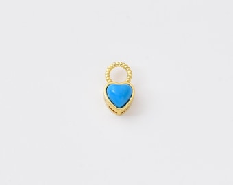 Gold Filled Blue Heart Charm, Blue Heart Pendant, Turquoise Heart Charm, Heart Jewelry Pendant for Bracelet Necklace, Jewelry Making, CP2536