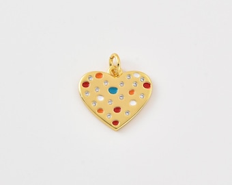 Gold Filled Colorful Heart Charm, Enamel Heart Pendant, CZ Heart Charm, Dainty Love Charm, DIY Necklace Pendant, Gift for Her, CP2501