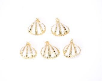 14K Gold Natural Scallop Shell Charm Hanger, Seashell Charm, Sea Shell Ketting, Shell Hanger, Scallop Shell, 28x26mm, CP773