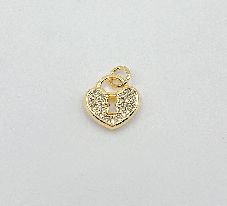18K Gold Filled Dainty Heart Padlock Charm with Micro Pave Cubic Zirconia Heart Lock Charm for Necklace Bracelet Jewelry Making CP1348
