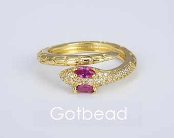 Adjustable Dainty Snake Ring in 18K Gold  , Stackable Serpent Ring, Gold Open Ring, Spiral Snake Ring, Stacking Animal Rings, RG006