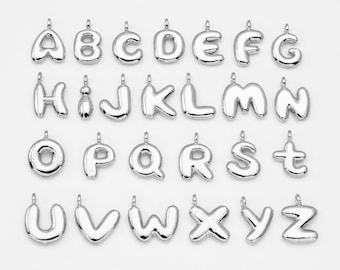 Silver Plated Alphabet Letter Charms A–Z, Chunky Initial Pendant for Necklace, Custom Name Jewelry, Personalized Gift for Her, CP2064