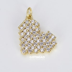 Dainty Gold Heart Charm, 18K Gold Filled Micro Pave Heart Pendant, CZ Charm for Necklace Earring Bracelet Component Jewelry Findings, CP1577