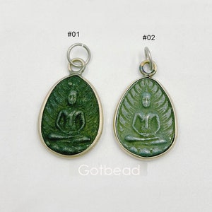 Carved Stone Thailand Sitting Buddha Charm, Yoga Charm, Antique Buddha Charm for Bracelet Necklace Jewelry Making Supply, 36x20mm, CP709