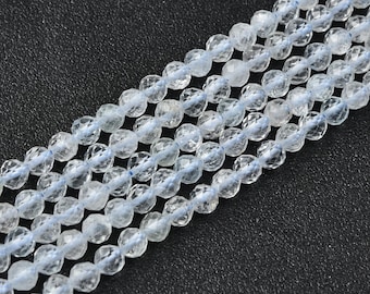 Aquamarine Faceted 4mm Micro Round Beads Strand, AAA Natural Gemstone, Jewelry Making Supplies PRP1191