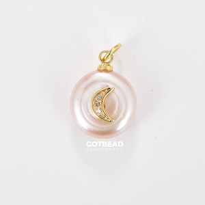 Crescent Moon CZ Micro Pave Charm, Freshwater Pearl Half Moon Pendant, Moon Charms, Crescent Necklace, Cubic Zirconia, 18x12mm, CP548
