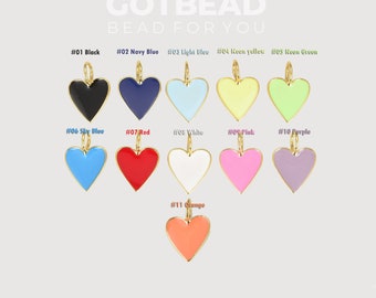 Dainty Neon Heart Charms Enamel Heart Pendant for Necklace Earring Charm Component in 22K Gold  Red White Yellow Pink, 14mm, CP965