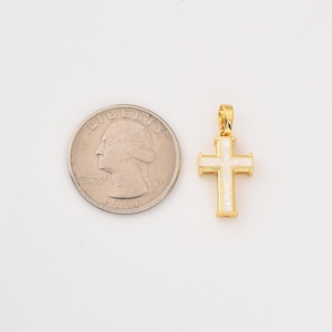 Gold Filled Cross Charm with White Opal Inlay, Elegant Christian Pendant for Necklace, Dainty Religious Faith Jewelry Gift for Her, CP2272
