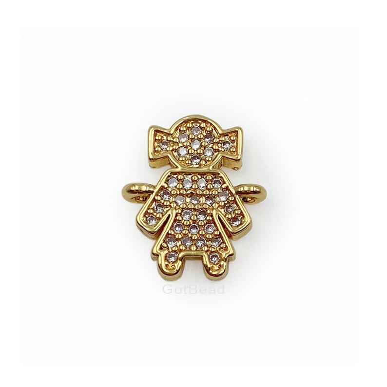 14K Gold Charm Connector Heart Connector Little Girl Etsy