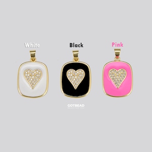 Ciondolo a forma di cuore in smalto riempito in oro 18 carati, colore: nero, bianco, rosso, rosa con micro pavé di zirconi cubici CZ per collana o bracciale, CP1061