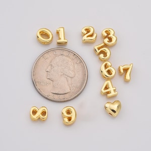 Gold Filled Balloon Number Beads 0–9 with Heart, DIY Jewelry Making Charms, Chunky Metallic Number Beads for Bracelets & Necklaces, BD175
