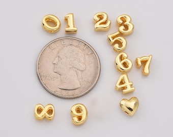 Gold Filled Balloon Number Beads 0–9 with Heart, DIY Jewelry Making Charms, Chunky Metallic Number Beads for Bracelets & Necklaces, BD175