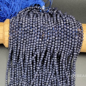 Blue Gold Stone Small Size Faceted Round Beads Healing Gemstone Loose Beads DIY Jewelry, 15.5&quot; Strand 4mm PRP697