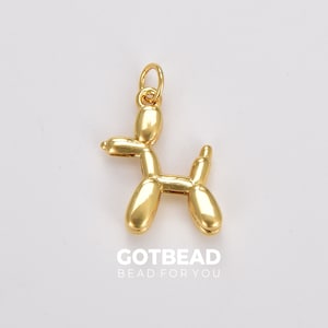 Ciondolo in oro barboncino, fascino figurina a palloncino lungo, fascino cane riempito d'oro, ciondolo animale cucciolo, gioielli fai da te, 21x15mm, CP1775