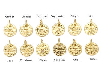 24K Gold Filled Zodiac Charm Pendant, Gold Zodiac Bracelet, Constellation Charm for Bracelet Necklace Earrings Jewelry Gifts , 12x9mm, CP731