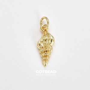 Ciondolo a forma di conchiglia riempito in oro 18 carati, ciondolo estivo, ciondolo a forma di conchiglia di lumaca per collana, bracciale, orecchini, creazione di gioielli, 19 x 7 mm, CP1521