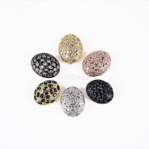 CZ Micro Pave Oval Bead, 14k Gold  plate Oval Spacer Beads, Flat Oval Pendant, Oval Pendant, Clear Zirconia, DIY, 19x16mm, BD721