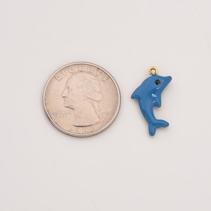 Gold Filled Dolphin Charm, Blue Enamel Ocean Animal Pendant in Stainless Steel for DIY Necklace Bracelet Jewelry Making, SCP124