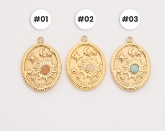 Dije de Tarot Sol relleno de oro, colgante celestial de acero inoxidable con sol, luna y estrella para collares, pulseras y bisutería. Idea de regalo SCP110