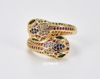 18K Gold Green CZ Eye Snake ring, Serpent ring, dainty ring, spiral snake ring, gold ring, snake gold ring, CZ Micro Pave Ring, RG006