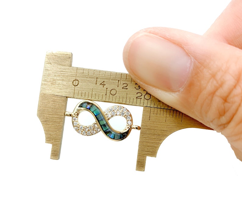 Infinity Connector 22x10mm Cubic Zirconia 14K Gold Filled Infinity Abalone Shell Connector Charm CN294 CZ Micro Pave Connectors