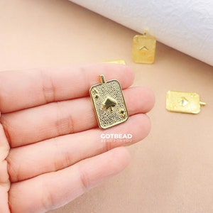Pingente de Ás de Coração com Tag de Ouro 18K, Medalha de Ouro, Colar com Pingente de Ás de Coração para Colar Inspirado em Las Vegas, CP1281