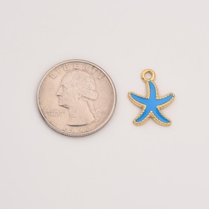 Gold Filled Starfish Charm, Stainless Steel Blue Enamel Ocean Pendant for DIY Necklace Bracelet Jewelry Making, Gift for Women, SCP153