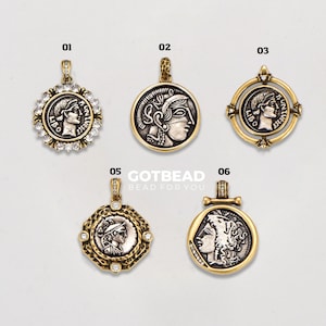 Fascino moneta greca, Ciondolo moneta vecchia riempita d'oro, Fascino medaglione, Moneta greca antica per componente creazione di gioielli bracciale collana, CP1842