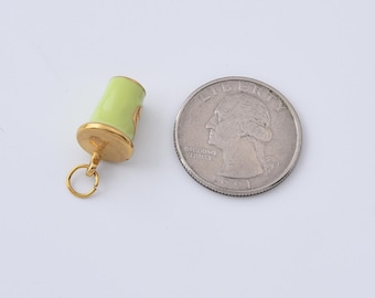 Matcha Cup Charm, Green Enamel Drink Pendant, Gold Filled Cute Tea Cup Charm for Necklace or Bracelet Jewelry Making, Barista Gift, CP2305