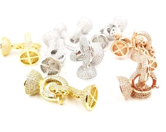 Chiusura a moschettone grande in oro 18 carati, chiusura a moschettone con micro pavé di CZ, zirconi cubici 42x17mm, chiusure a moschettone con potenziatore di strass CL232