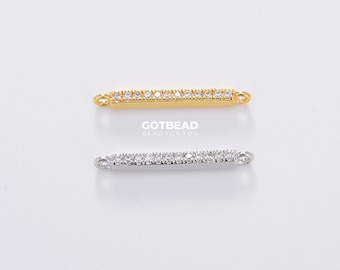 14K Gold   Minimalist Rectangular Bar Connector Micro Pave CZ DIY Charm Necklace Bracelet Findings for Jewelry Making, 20x2mm, CN361