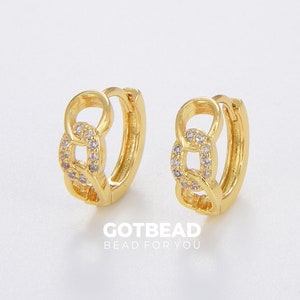 1 pair Link Hoops Earrings, Gold Filled Chain Hoop Earrings, CZ Gold Hoop Earrings, Small Hoop Earrings, Chain Hoops, Hoop Earrings, ER199