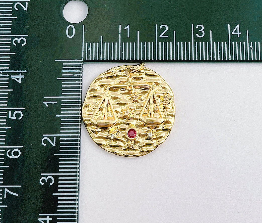 18K Gold Filled Charm Medallion Gem Stone Zodiac Sign Charm