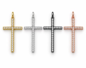 Gold Filled CZ Cross Charm, Crystal Cross Pendant, Christian Religious Charm for DIY Necklace Bracelet Jewelry Making Supply, CP436