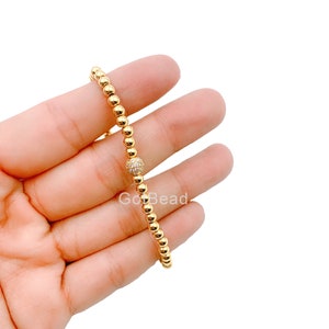 24K Gold  Beaded Bracelet with Round Ball Gold  Ball Bracelet, Beaded Bracelet Cubic Zirconia 4mm BR012