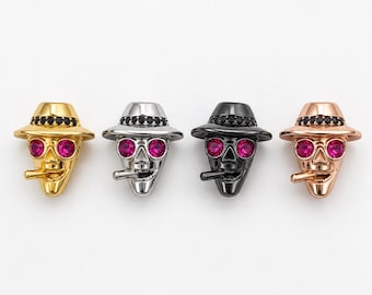 Metallic Skull Fedora Bead, Gold Filled Hat Bead, Rhinestone Skull Bead, Western Gothic Jewelry Making Supply, Punk Charm Bead, BD195
