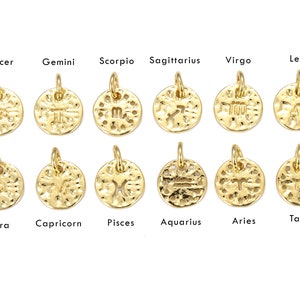 24K Gold Filled Zodiac Charm Pendant, Gold Zodiac Bracelet, Constellation Charm for Bracelet Necklace Earrings Jewelry Gifts , 12x9mm, CP731
