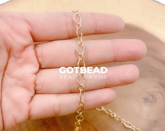 18K Gold Diamond Shape Chain by Feet, Oval Rolo Link Chain by Foot, Fancy Wholesale bulk Roll Chain for Jewelry Making, 8x6mm, CH240