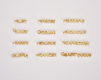 18K Gold Filled Zodiac Constellation Charms Dainty Astrology Words Charms Horoscope Charm, Add On Charm for Bracelet Necklace Supply, CP1489