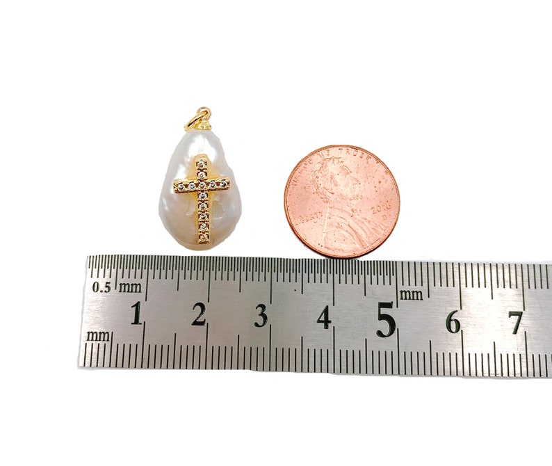 13mm 18K Gold Filled CZ Micro Pave Cross Pendant Cross Charm Crucifix Freshwater Pearl Cross Charm Pendant Cross Necklace CP1139-A818