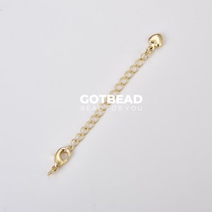 Gold Filled Chain Extender for Necklace Bracelet Supply Component Findings Extenders w/ Heart Charm + Lobster Clasp, 67mm, CL551