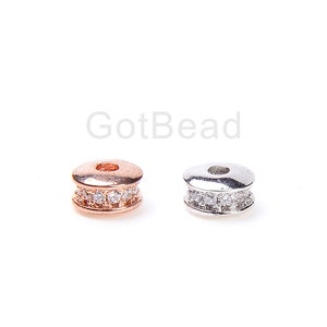 CZ Large Hole Cylinder Spacer Beads, Stopper Beads, Silver Spacer Beads, Necklace CZ Beads, Spacer Beads, 6x3mm, SP030-A0330