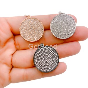 Round Shape Pendant, Cubic Zirconia Pave Pendant/Charm, Necklace Pave Pendant, Circle Necklace, 37x31mm, CP258