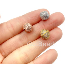 Diamond Bead,Micro Pave CZ DIAMOND shape beads,Cubic Zirconia, Rose Gold/Gold/Silver/Black Pave Spacer Bead,1/2/10pcs,10x10mm|BD616