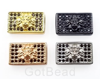 Large Hole Embossment Lion Head Spacer Micro Pave Beads Cuboid Spacer Beads 18K Gold  Lion Head Bracelet 13x8mm BD075